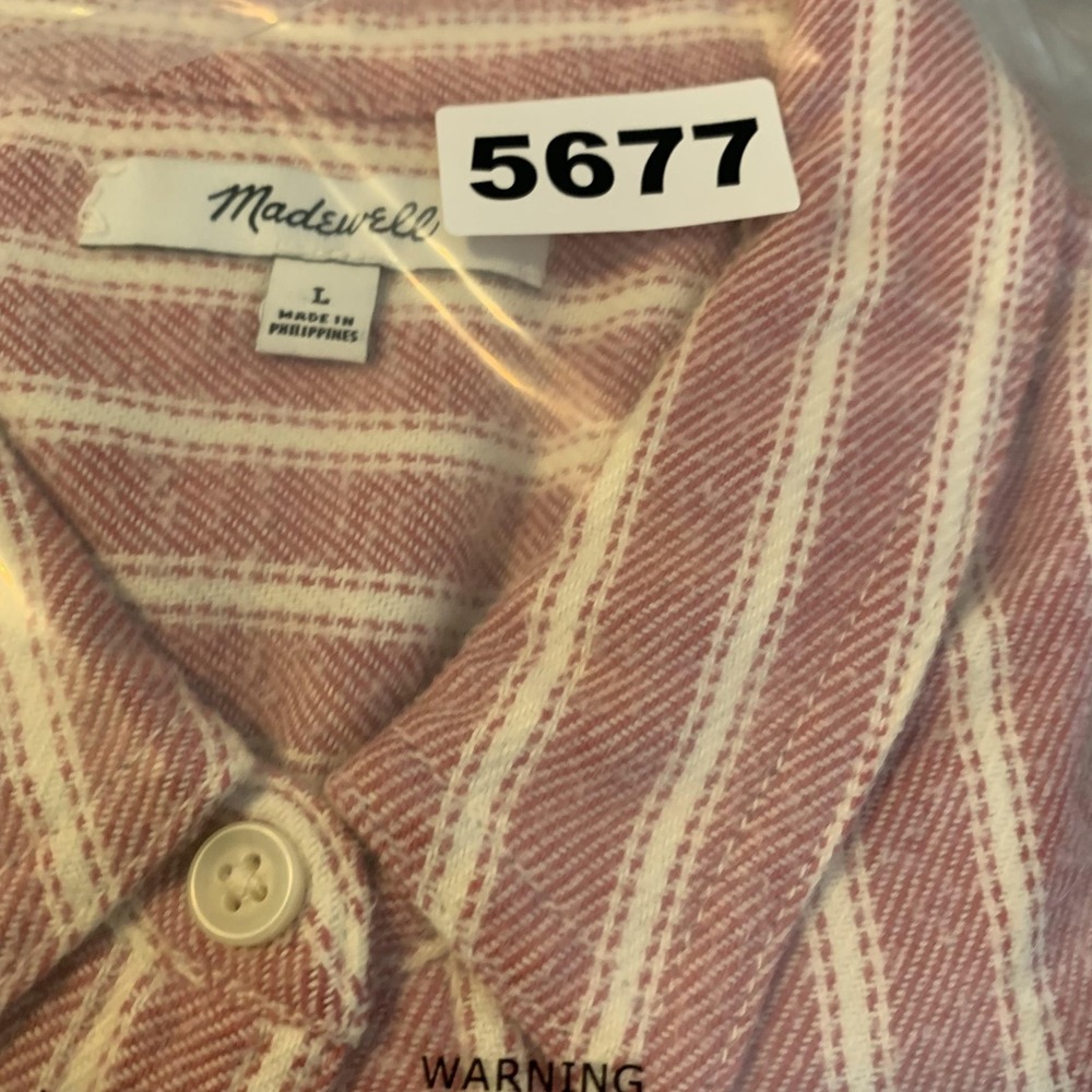 Madewell Shirt Womens Large Pink White Stripe Button Up Long Sleeve Cotton Top - Picture 9 of 9